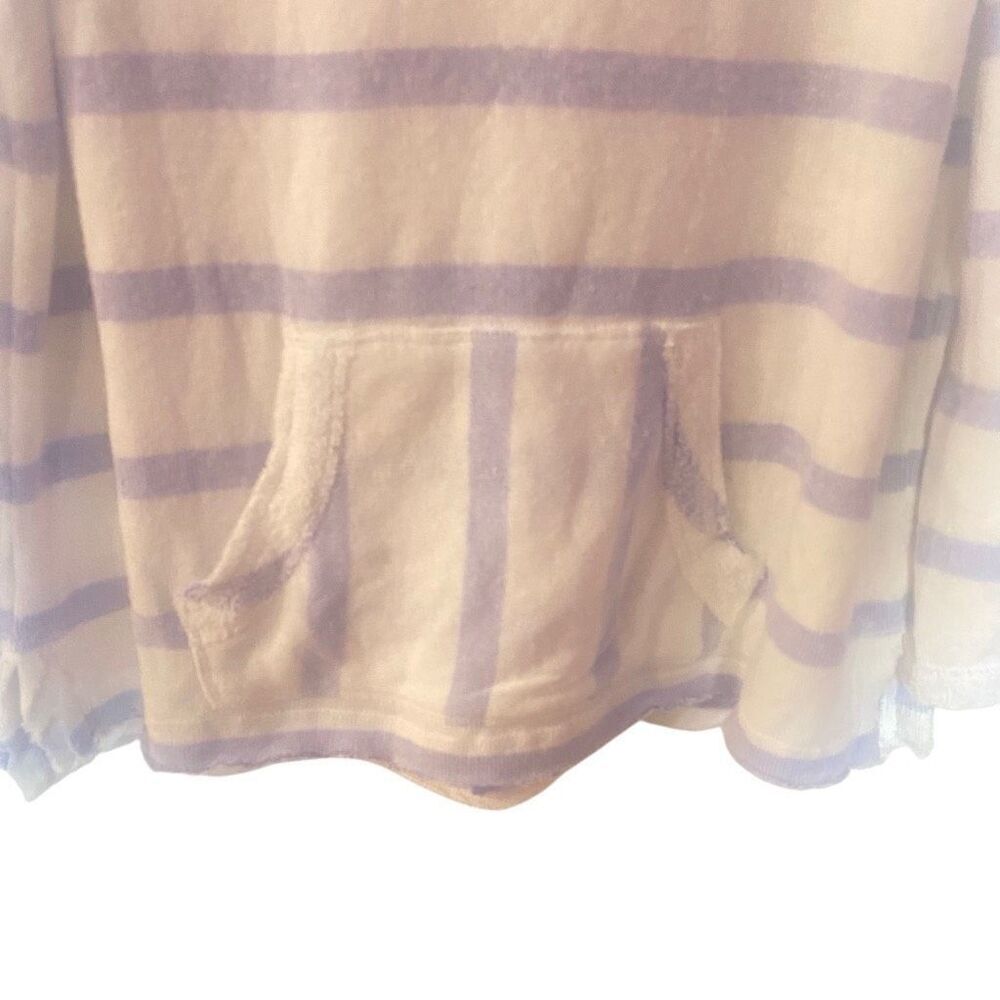 Ocean Drive Hoodie – Large, Blue and White Striped Pullover with Raw Hem - Picture 4 of 6